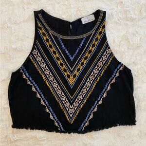 Eiffel Designs Women's Cropped Tank Top Medium Colorful Embroidered Tassel Tie